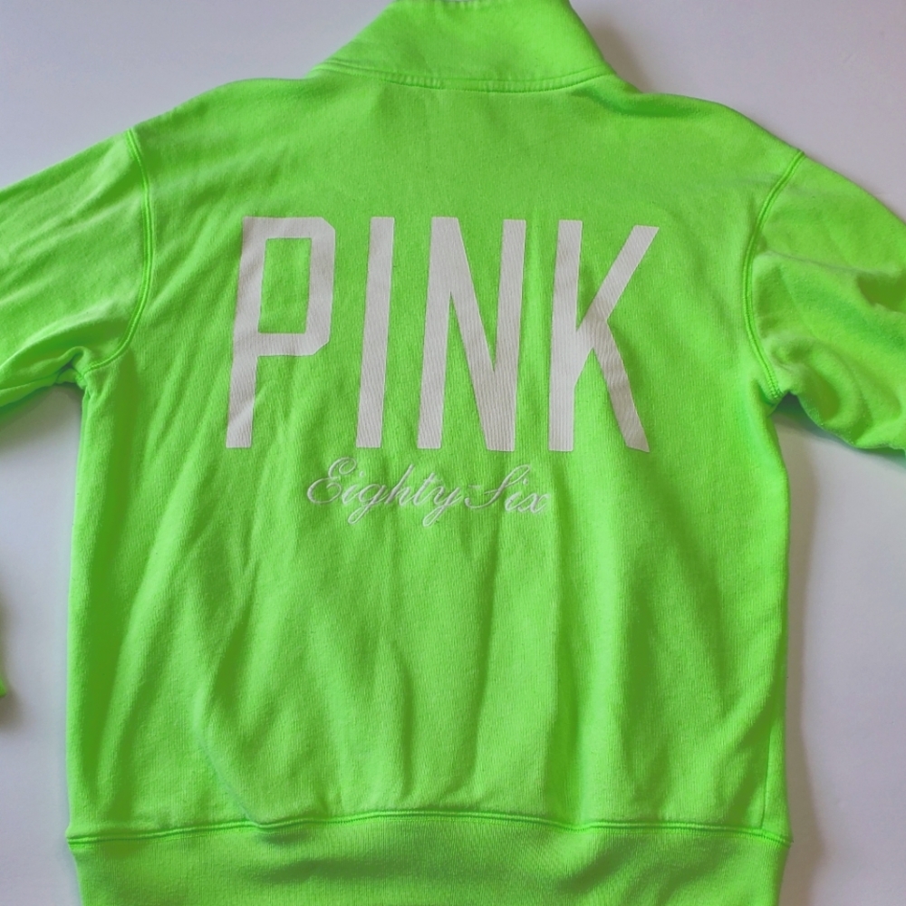 Pink Victoria's Secret Green Pull Over Quarter Zip Oversized Sweatshirt XS